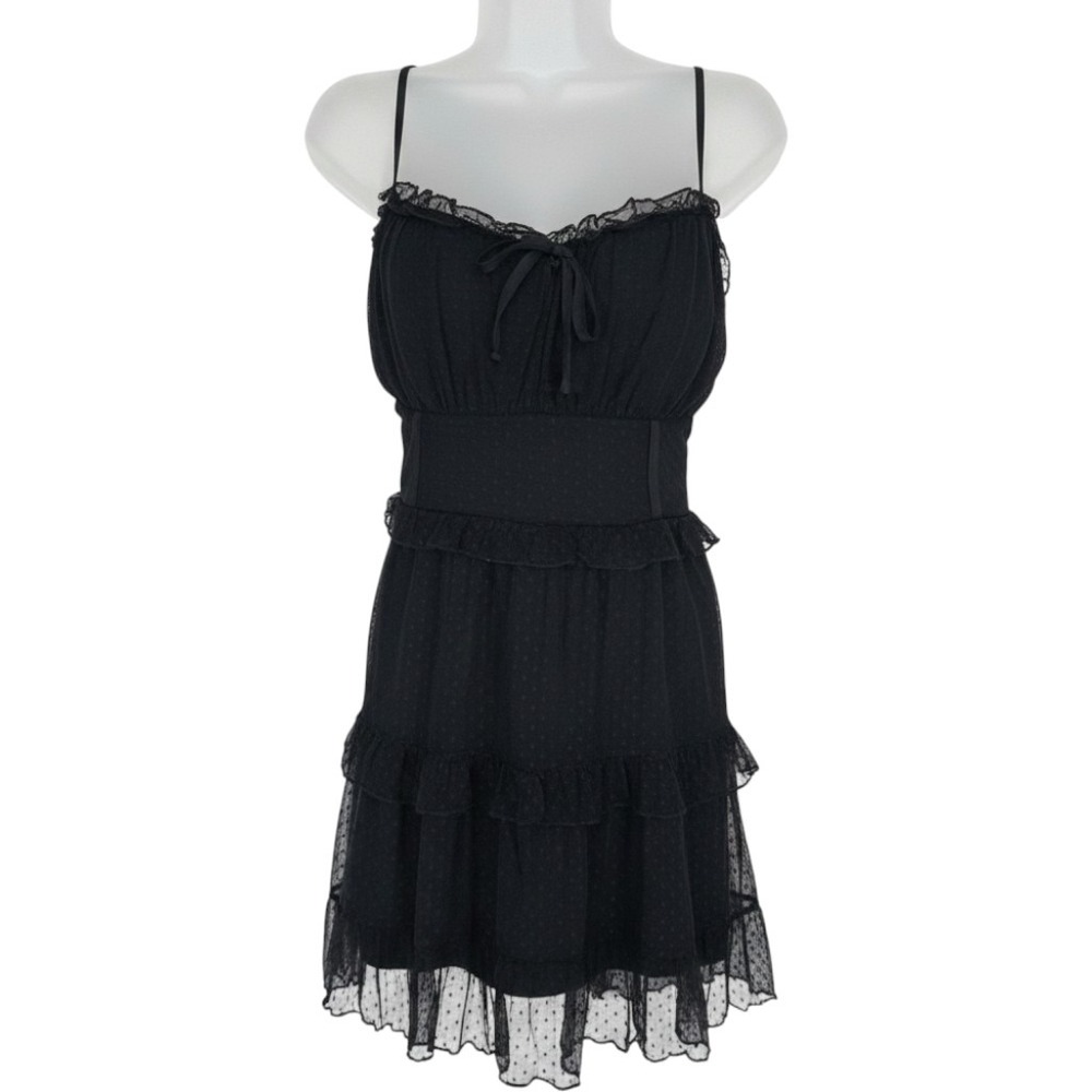Wild Fable Milkmaid Swiss Dot Mesh Tiered Ruffle Mini Dress‎ XL Smocked Back Bow